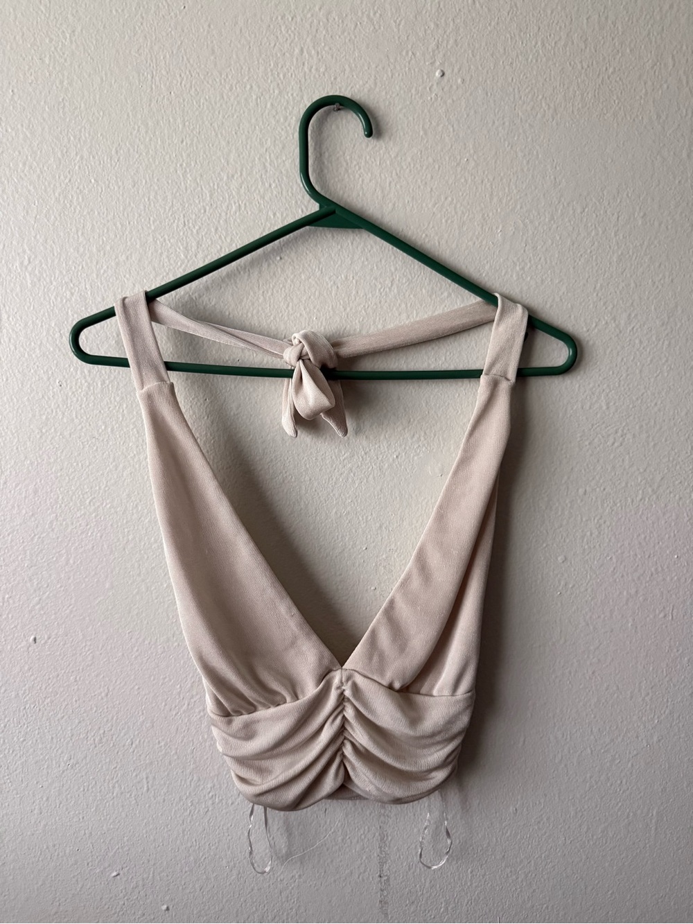 Garage Ruched Halter Cami Crop Top Cream